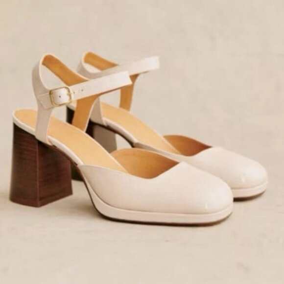 Sezane Alexane Mary Janes White Lacquer Heel Shoes SIZE 8 / 39 - Picture 1 of 9